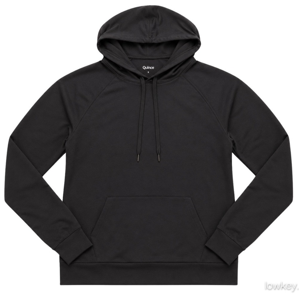 Quince Performance Hoodie Black Raglan Sleeve Pullover Sweatshirt Size S